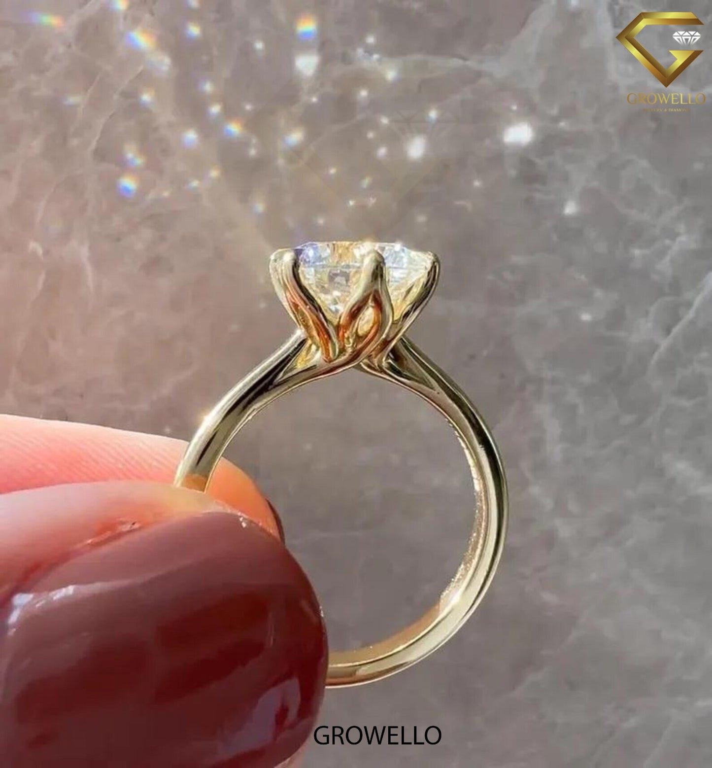 3 CT round lotus crown solitaire, cathedral band, solid gold, lab-grown or moissanite