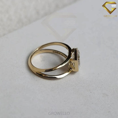 3CT Oval Bezel Engagement Ring, Split Shank, Solid Gold, Lab Grown Diamond or Moissanite