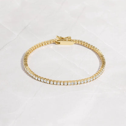 Round Moissanite Tennis Bracelet 14K Gold wedding Bracelet 2.00 MM Moissanite & Lab Grown Classic Minimalist Dainty Stacking Bracelet for Women