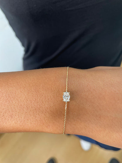 "0.55 Carat Oval Cut Lab-Grown Diamond Solitaire Bracelet | 14K Yellow Gold Minimalist Design | Elegant Birthday Gift"