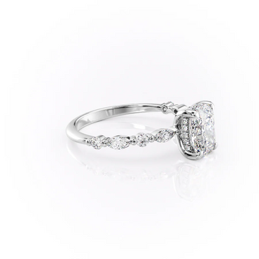 2.5 CT Elongated Cushion Moissanite Ring Marquise and Round Diamond Pave Set Lab Grown Diamond Ring Cushion Engagement Ring 14K Gold Ring.