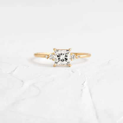 2 CT Princess Cut Cluster Moissanite Engagement Ring Princess Cut Lab Grown Diamond Ring 14K Solid Gold Vintage Ring CVD Diamond Ring.