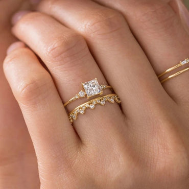 2 CT Princess Cut Cluster Moissanite Engagement Ring Princess Cut Lab Grown Diamond Ring 14K Solid Gold Vintage Ring CVD Diamond Ring.