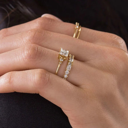 2 CT Princess Cut Cluster Moissanite Engagement Ring Princess Cut Lab Grown Diamond Ring 14K Solid Gold Vintage Ring CVD Diamond Ring.