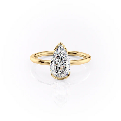 2.5 CT Pear Moissanite Engagement Ring Unique Half Bezel Set Lab Grown Diamond Wedding Ring 14K Solid Gold Solitaire Pear Anniversary Ring.