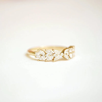 1.15 TW Marquise Cut Lab Grown Diamond Band Round Side Stone 14K Solid Gold Moissanite Wedding Band For Women Matching Anniversary Band.