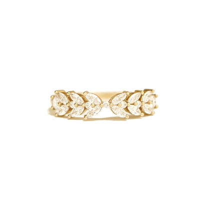 1.15 TW Marquise Cut Lab Grown Diamond Band Round Side Stone 14K Solid Gold Moissanite Wedding Band For Women Matching Anniversary Band.