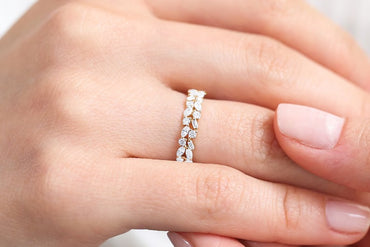 Unique Multi Stone Wedding Ring Marquise Baguette and Round Diamond Wedding Band 14K Solid Gold Anniversary Ring Lab grown Diamond Ring.