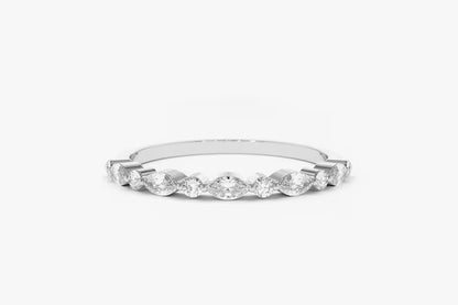 Marquise Diamond Ring Alternating Marquise Round Diamond Ring 14k Solid Gold Shared Prong Wedding Band Minimalist Stacking Ring For Women