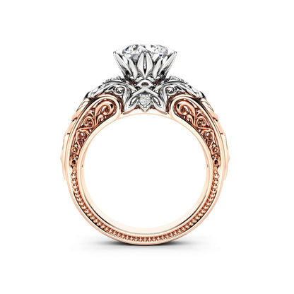 1.5 CT Round Cut Moissanite Engagement Ring Vintage Round Cut Two Tone Lab Grown Diamond Ring 14K Solid Gold Anniversary Ring Gifts For Her.