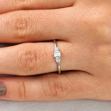 Baguette Moissanite Engagement Ring 14k Solid Gold Baguette Lab Grown Diamond Ring 5 Stone Art Deco Baguette Diamond Ring.