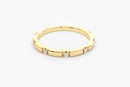Round Diamond Wedding Band Unique Lab Grown Diamond Wedding Ring 14K Solid Gold Anniversary Ring Matching Minimalist Ring.