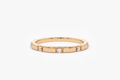 Round Diamond Wedding Band Unique Lab Grown Diamond Wedding Ring 14K Solid Gold Anniversary Ring Matching Minimalist Ring.