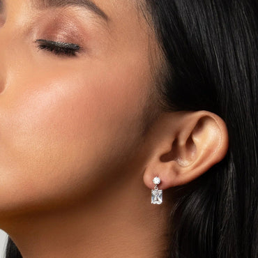 Round & Emerald Cut Moissanite Drop Earrings Lab Grown Diamond Earrings Screw Back Earrings For Women 14K Solid Gold Wedding Gifts For Her.