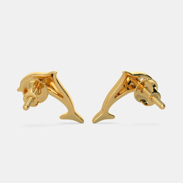 14K Solid Gold Dolphin Stud Earring Stud Earrings For Kids Cartilage Stud Earring Helix Studs Conch Earring Screw Back Earrings For Girls.
