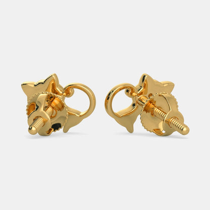 14K Solid Gold Mismatched Dainty Kitten Stud Earrings Moissanite & Lab Grown Diamond Lovely Cat Stud Earring Gift for Daughter.