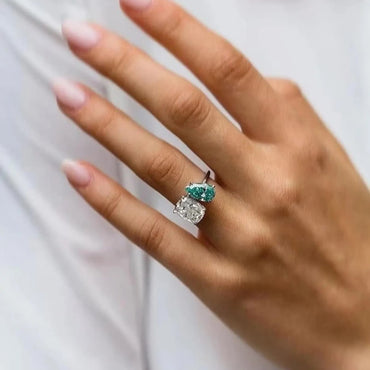 Toi et Moi Moissanite Diamond Ring | Pear And Elongated Cushion Diamond Engagement Ring | Unique Two-Stone Wedding Ring 'You and Me' Design