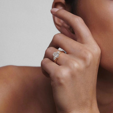 Elongated Cushion Cut Moissanite Trilogy Ring Three Stone Ring Lab Grown Diamond Engagement Ring 14K Gold Promise Anniversary Ring for Her