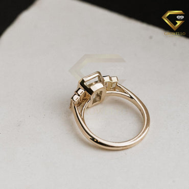 2 CT Emerald Cut Moissanite Engagement Ring Five Stone Bezel Set Wedding Promise Ring 14K Solid Gold Lab Grown Diamond Anniversary Ring