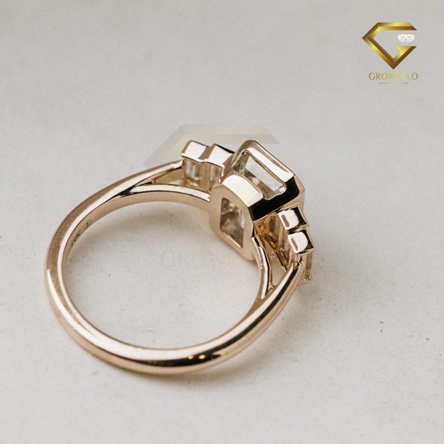 2 CT Emerald Cut Moissanite Engagement Ring Five Stone Bezel Set Wedding Promise Ring 14K Solid Gold Lab Grown Diamond Anniversary Ring