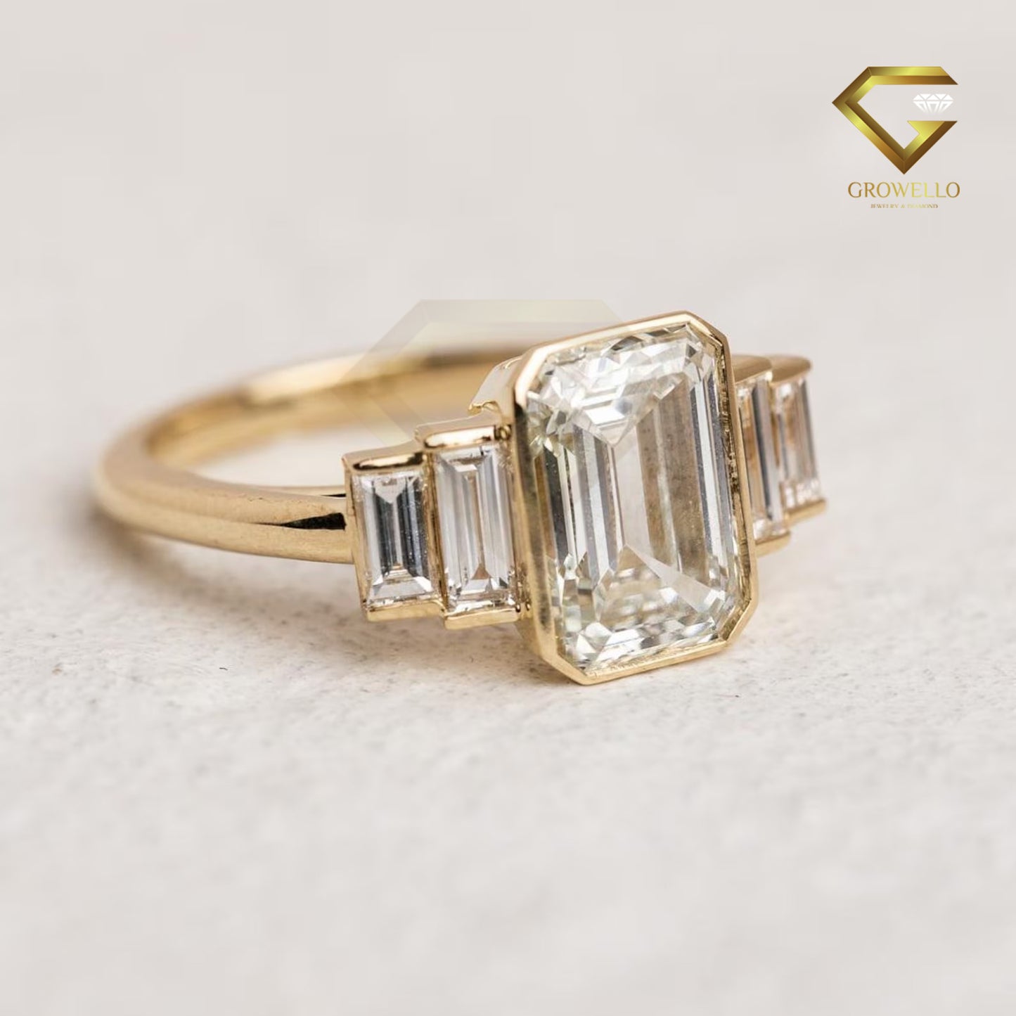 2 CT Emerald Cut Moissanite Engagement Ring Five Stone Bezel Set Wedding Promise Ring 14K Solid Gold Lab Grown Diamond Anniversary Ring