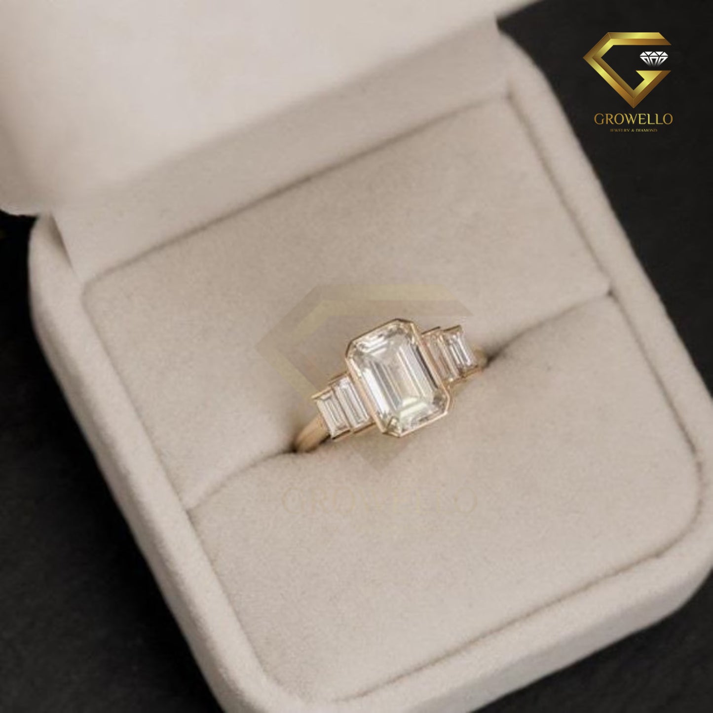 2 CT Emerald Cut Moissanite Engagement Ring Five Stone Bezel Set Wedding Promise Ring 14K Solid Gold Lab Grown Diamond Anniversary Ring