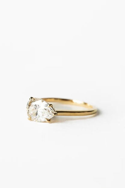 1 CT East West Pear Cut Moissanite Engagement Ring Pear Cut Solitaire Lab Grown Diamond Wedding Ring 14K Solid Gold Anniversary Ring.