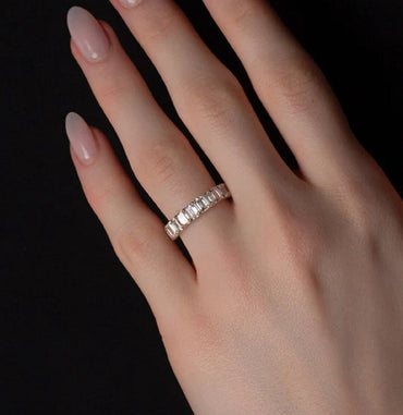 2 TCW Emerald Cut Moissanite Wedding Band Emerald Cut Half Eternity Band 14K Solid Gold Band Matching Band Lab Grown Wedding Gift For Her.