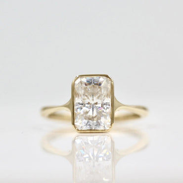 2 CT Moissanite Engagement Ring Radiant Solitaire Bezel Set Wedding Ring 14K Solid Yellow Gold Lab Grown Diamond Anniversary Ring For Women.