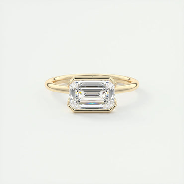 East To West Ring Half Bezel Set Emerald Cut Moissanite Engagement Ring 2 CT Solitaire Emerald Lab Grown Diamond Wedding Ring For Women.
