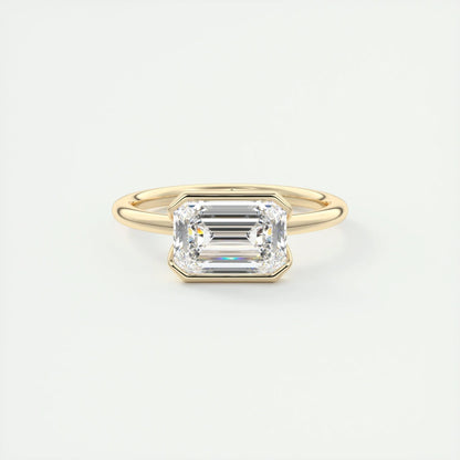 East To West Ring Half Bezel Set Emerald Cut Moissanite Engagement Ring 2 CT Solitaire Emerald Lab Grown Diamond Wedding Ring For Women.