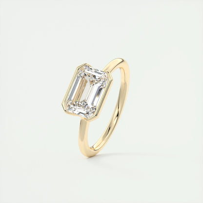 East To West Ring Half Bezel Set Emerald Cut Moissanite Engagement Ring 2 CT Solitaire Emerald Lab Grown Diamond Wedding Ring For Women.