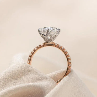 Tulip Set Two Tone Oval Ring Oval Engagement Diamond Ring Oval Moissanite Ring Wedding Oval Anniversary Gifts 14K Solid Gold Lab grown Ring.