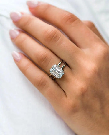 4CT Emerald Cut Moissanite Engagement Ring Dual Shank Bezel Setting Solitaire Ring 14KSolid Gold Lab Grown Diamond Designer Anniversary Ring