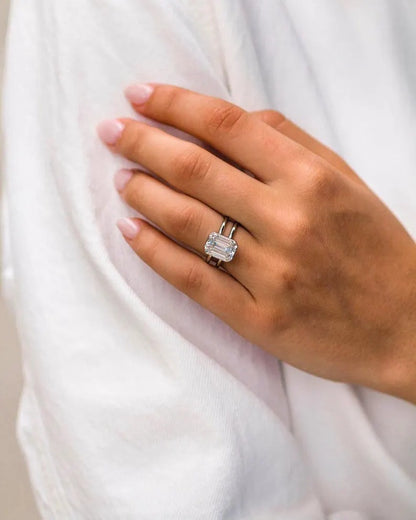 4CT Emerald Cut Moissanite Engagement Ring Dual Shank Bezel Setting Solitaire Ring 14KSolid Gold Lab Grown Diamond Designer Anniversary Ring