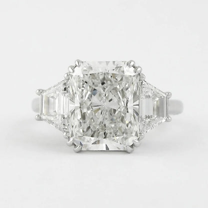 3.5CT Radiant Cut Moissanite Three Stone Engagement Ring Side Stone Trapezoids Wedding Ring 14K White Gold Lab Grown Diamond Ring For Women.