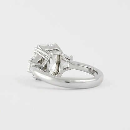 3.5CT Radiant Cut Moissanite Three Stone Engagement Ring Side Stone Trapezoids Wedding Ring 14K White Gold Lab Grown Diamond Ring For Women.