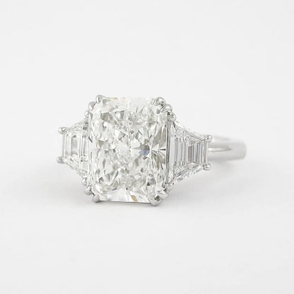 3.5CT Radiant Cut Moissanite Three Stone Engagement Ring Side Stone Trapezoids Wedding Ring 14K White Gold Lab Grown Diamond Ring For Women.