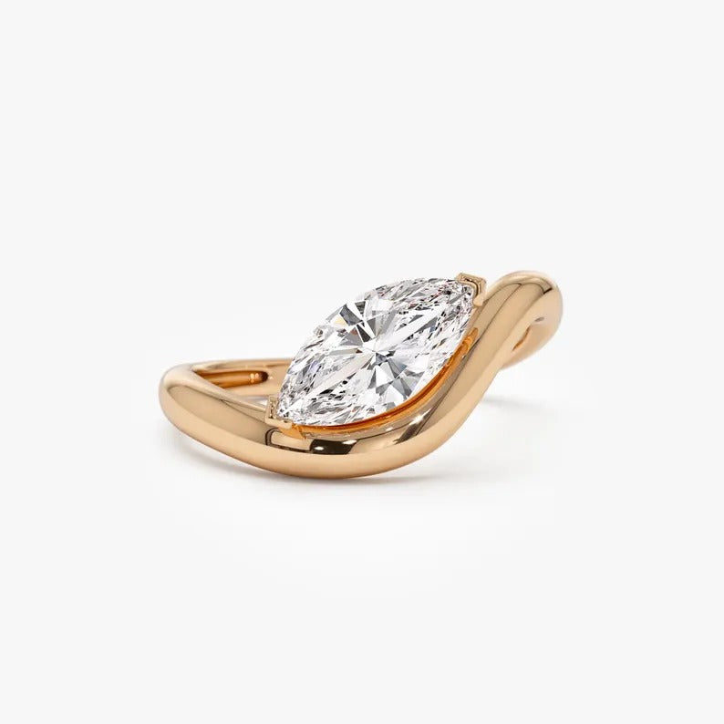 Unique Engagement Ring 1 CT Marquise Moissanite Ring 14K Solid Gold Marquise Cut Lab Grown Diamond Ring Solitaire Lab Diamond Wedding Ring.
