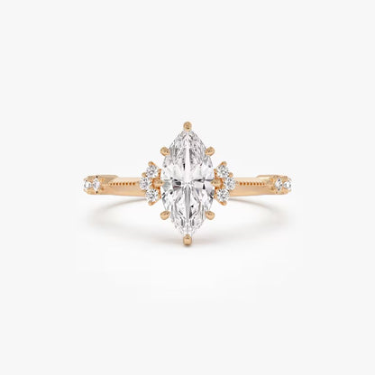 1 CT Marquise Cluster Moissanite Engagement Ring Marquise Lab Grown Diamond Wedding Ring 14K Solid Gold Vintage Ring IGI Certified Ring.