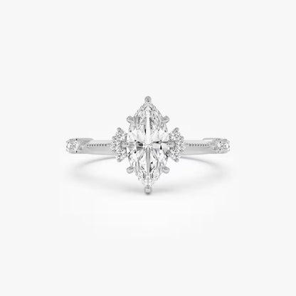 1 CT Marquise Cluster Moissanite Engagement Ring Marquise Lab Grown Diamond Wedding Ring 14K Solid Gold Vintage Ring IGI Certified Ring.