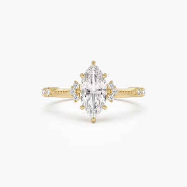 1 CT Marquise Cluster Moissanite Engagement Ring Marquise Lab Grown Diamond Wedding Ring 14K Solid Gold Vintage Ring IGI Certified Ring.