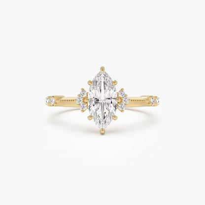 1 CT Marquise Cluster Moissanite Engagement Ring Marquise Lab Grown Diamond Wedding Ring 14K Solid Gold Vintage Ring IGI Certified Ring.
