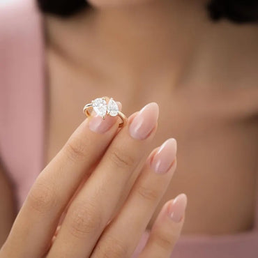 Toi et Moi Lab Grown Diamond Ring Two Stone Moissanite Engagement Ring 14K Solid Gold Anniversary Gifts For Women Lab Diamond You & Me Ring.