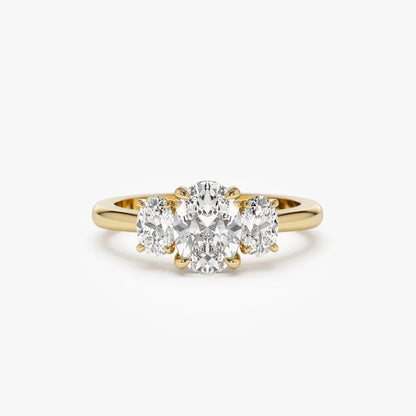 Three Stone Oval Moissanite Engagement Ring Oval Lab Grown Diamond Wedding Ring 14K Solid Gold Anniversary Gifts For Her Oval Diamond Ring