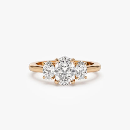 Three Stone Oval Moissanite Engagement Ring Oval Lab Grown Diamond Wedding Ring 14K Solid Gold Anniversary Gifts For Her Oval Diamond Ring