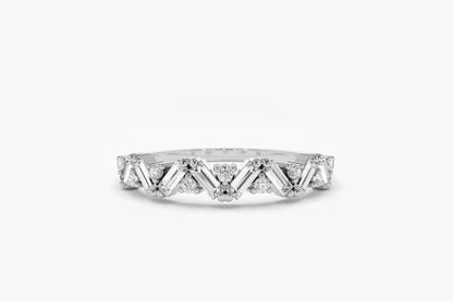 Baguette Diamond Ring Baguette Moissanite Diamond Wedding Ring in 14K Solid Gold Alternating Baguette Round Diamond Ring Lab Grown Ring.