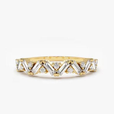 Baguette Diamond Ring Baguette Moissanite Diamond Wedding Ring in 14K Solid Gold Alternating Baguette Round Diamond Ring Lab Grown Ring.