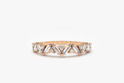 Baguette Diamond Ring Baguette Moissanite Diamond Wedding Ring in 14K Solid Gold Alternating Baguette Round Diamond Ring Lab Grown Ring.
