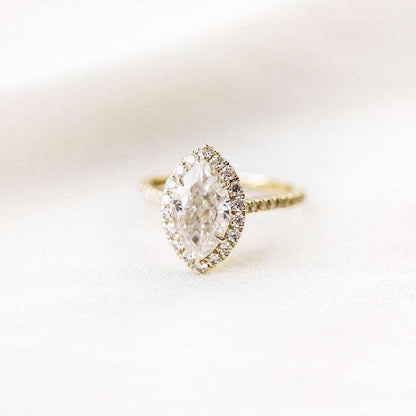 3 CT Marquise Moissanite Engagement Ring Marquise Halo Lab Grown Diamond Wedding Ring 14K Solid Gold Ring CVD Diamond Anniversary Ring.